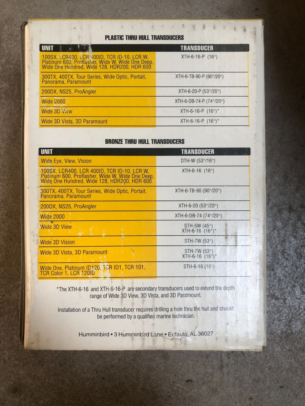 THRU HULL TRANSDUCER XTH-6-TB-90 HUMMINBIRD