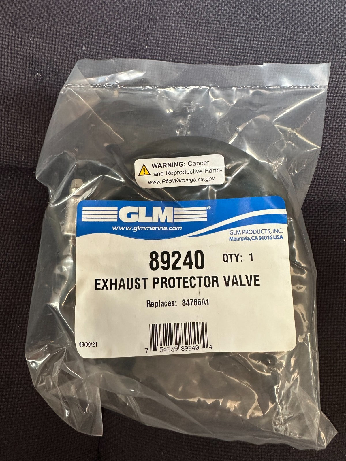 89240 GLM EXHAUST PROTECTOR VALVE - REPLACES 34765A1