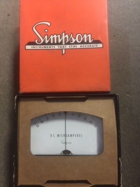 New Simpson Model 1329, 50-0-50 DC Microamps, Wide Vue, Cat No 4530 Annular