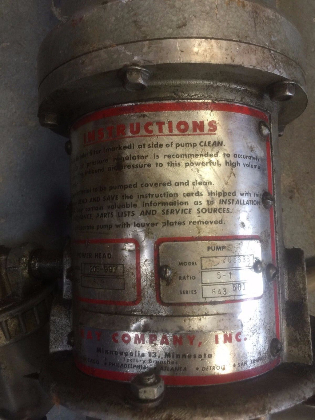 Used 205-997, 205633 Graco Air Powered Pump, 5:1 Ratio