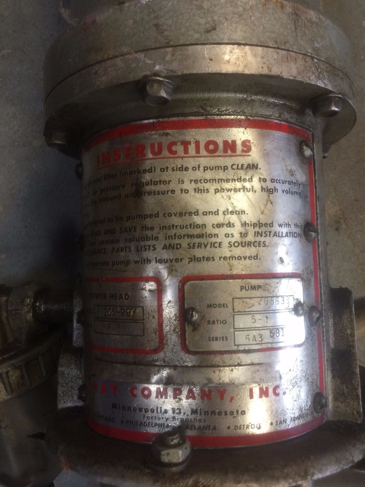 Used 205-997, 205633 Graco Air Powered Pump, 5:1 Ratio