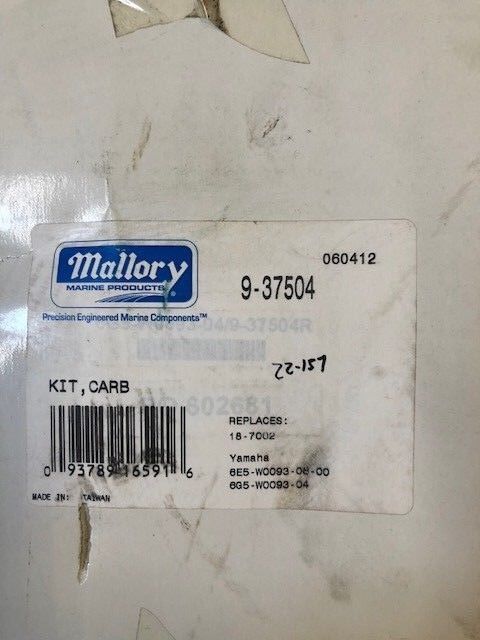 9-37504 Mallory Carb Carburator Kit, 18-7002, 6E5-W0093-08-00 Yamaha