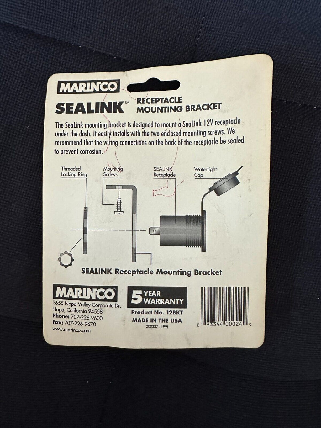 MARINCO 12 V - 125BKT SEALINK RECEPTACLE MOUNTING BRACET