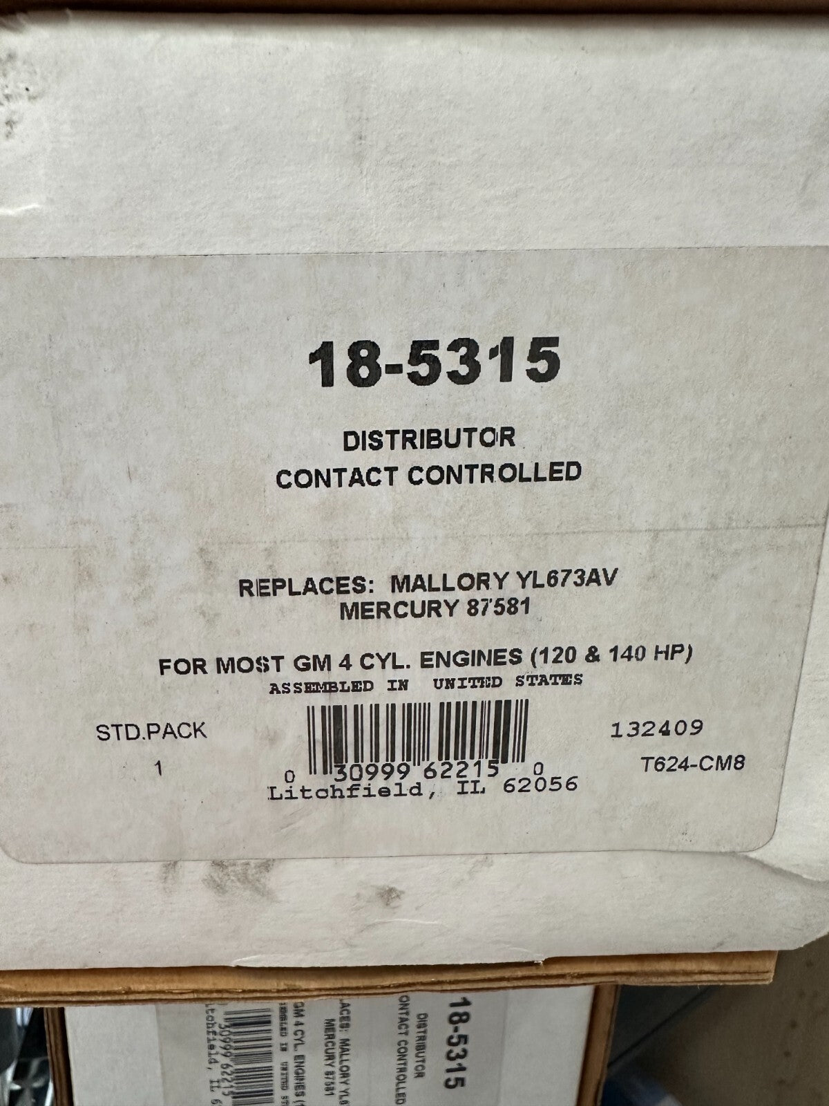 18-5315 DISTRIBUTOR CONTACT CONTROLLED - FITS MOST GM 4 CYL ENGINES 120 & 140 HP