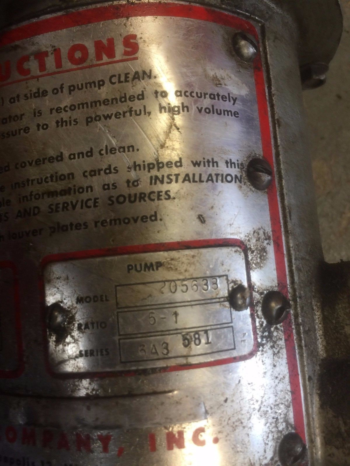 Used 205-997, 205633 Graco Air Powered Pump, 5:1 Ratio