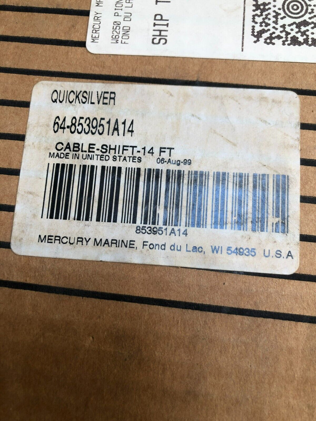 64-853951A14 OEM QUICKSILVER SHIFT CABLE 14 FOOT, MERCURY, MERCRUISER