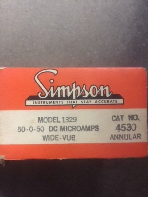 New Simpson Model 1329, 50-0-50 DC Microamps, Wide Vue, Cat No 4530 Annular