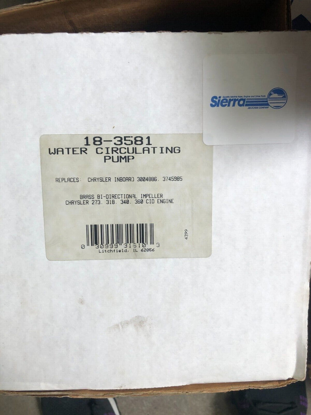 NEW 18-3581 WATER CIRCULATING PUMP, REPLACES 3004886, 3745985