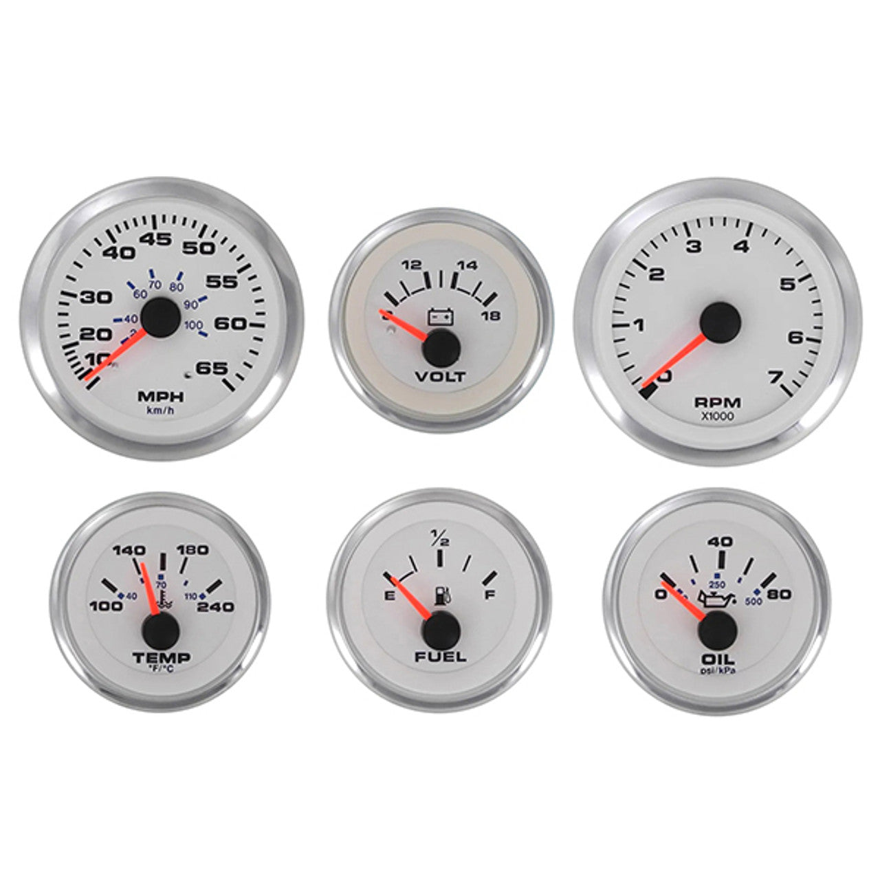 Sierra 67654P White Premier Pro Series 6 Gauge Set
